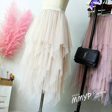 Load image into Gallery viewer, 2019 Women Pink Skirt fashion Casual women's Irregular Tulle High Waist Pleated Tutu Ladies Midi Skirt  fairy Plus Size Skirts