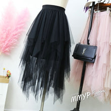 Load image into Gallery viewer, 2019 Women Pink Skirt fashion Casual women's Irregular Tulle High Waist Pleated Tutu Ladies Midi Skirt  fairy Plus Size Skirts