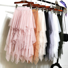 Load image into Gallery viewer, 2019 Women Pink Skirt fashion Casual women's Irregular Tulle High Waist Pleated Tutu Ladies Midi Skirt  fairy Plus Size Skirts