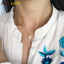Load image into Gallery viewer, 2019 high quality gold filled 925 sterling silver pave AAA cz tiny cute cross pendant chocker necklace cz charm necklack jewelry