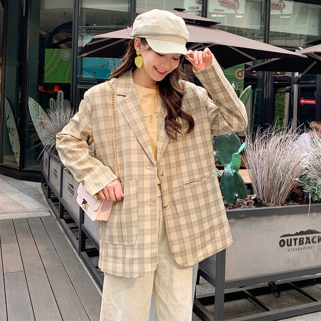 2019 new autumn and winter women's jacket coat Korean fashion checked women's blazer high quality Female Plus size top