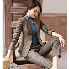 Load image into Gallery viewer, 2019 winter new women&#39;s suit Casual temperament Slim large plaid suit jacket ladies Slim trouser suit High quality two piece set