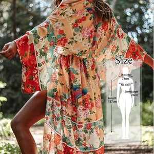 2020 Bikini Cover-ups Bohemian Printed Long Kimono Cardigan Plus Size Chiffon Tunic Women Beach Wear Swim Suit Cover Up Q912