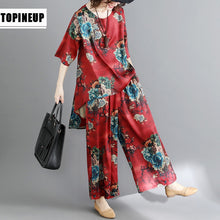 Load image into Gallery viewer, 2020 Casual Tracksuit Women 2 Pieces Set Pullover Floral Print Tops + Wide Leg Pants Women&#39;s Suit Plus Size jn077