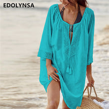 Load image into Gallery viewer, 2020 Cotton Tunics for Beach Women Swimsuit Cover-ups Woman Swimwear Beach Cover up Beachwear Pareo Mini Dress Saida de Praia