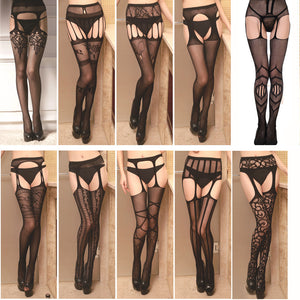 2020 Hollow Out Tights Lace Sexy Stockings Female Thigh High Fishnet Embroidery Transparent Pantyhose Women Black Lace Lingerie