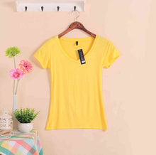 Load image into Gallery viewer, 2020 Hot Sale Stretch Summer New Women T Shirts Ms Solid Color Short Sleeve tshirt Women's Fashion Cotton V-neck T-shirt W00622