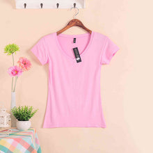 Load image into Gallery viewer, 2020 Hot Sale Stretch Summer New Women T Shirts Ms Solid Color Short Sleeve tshirt Women's Fashion Cotton V-neck T-shirt W00622