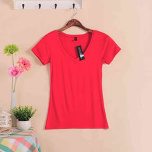 Load image into Gallery viewer, 2020 Hot Sale Stretch Summer New Women T Shirts Ms Solid Color Short Sleeve tshirt Women's Fashion Cotton V-neck T-shirt W00622
