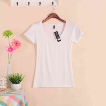 Load image into Gallery viewer, 2020 Hot Sale Stretch Summer New Women T Shirts Ms Solid Color Short Sleeve tshirt Women's Fashion Cotton V-neck T-shirt W00622