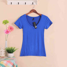 Load image into Gallery viewer, 2020 Hot Sale Stretch Summer New Women T Shirts Ms Solid Color Short Sleeve tshirt Women's Fashion Cotton V-neck T-shirt W00622