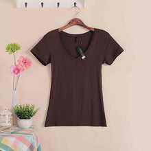 Load image into Gallery viewer, 2020 Hot Sale Stretch Summer New Women T Shirts Ms Solid Color Short Sleeve tshirt Women's Fashion Cotton V-neck T-shirt W00622
