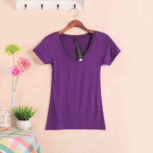 Load image into Gallery viewer, 2020 Hot Sale Stretch Summer New Women T Shirts Ms Solid Color Short Sleeve tshirt Women's Fashion Cotton V-neck T-shirt W00622