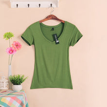 Load image into Gallery viewer, 2020 Hot Sale Stretch Summer New Women T Shirts Ms Solid Color Short Sleeve tshirt Women's Fashion Cotton V-neck T-shirt W00622