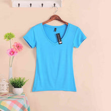 Load image into Gallery viewer, 2020 Hot Sale Stretch Summer New Women T Shirts Ms Solid Color Short Sleeve tshirt Women's Fashion Cotton V-neck T-shirt W00622