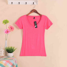 Load image into Gallery viewer, 2020 Hot Sale Stretch Summer New Women T Shirts Ms Solid Color Short Sleeve tshirt Women's Fashion Cotton V-neck T-shirt W00622
