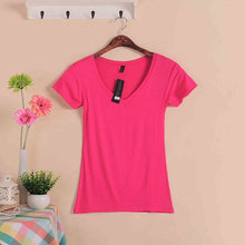 Load image into Gallery viewer, 2020 Hot Sale Stretch Summer New Women T Shirts Ms Solid Color Short Sleeve tshirt Women's Fashion Cotton V-neck T-shirt W00622