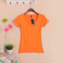 Load image into Gallery viewer, 2020 Hot Sale Stretch Summer New Women T Shirts Ms Solid Color Short Sleeve tshirt Women's Fashion Cotton V-neck T-shirt W00622