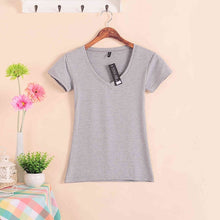Load image into Gallery viewer, 2020 Hot Sale Stretch Summer New Women T Shirts Ms Solid Color Short Sleeve tshirt Women's Fashion Cotton V-neck T-shirt W00622