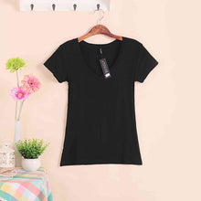 Load image into Gallery viewer, 2020 Hot Sale Stretch Summer New Women T Shirts Ms Solid Color Short Sleeve tshirt Women's Fashion Cotton V-neck T-shirt W00622