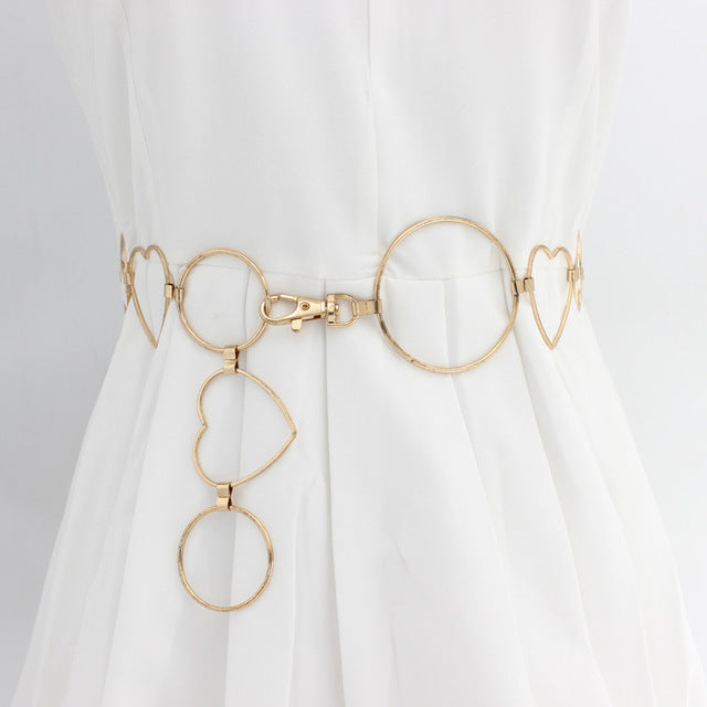 2020 New Arrival Silver Ring Chain Belt Fashion Elegant Gold Metal Female Round Alloy Women Circle Waist Dress Belts