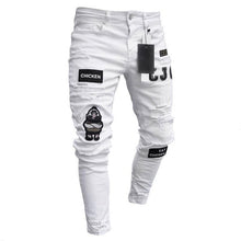 Load image into Gallery viewer, 2020 New Men's Painted Skinny Slim Fit Straight Shabby Distressed Distressed Pleated Knee Patch Denim Trousers Stretch Jeans