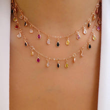 Load image into Gallery viewer, 2020 New Sparking Micro Pave Tear Drop Chocker Cz Dots rainbow Charms Link Chain thin cz Stone Pendant Necklace Women Jewelry