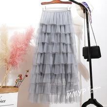 Load image into Gallery viewer, 2020 New Spring Summer Women Skirt Vintage Casual Fashion Layer Ruffles Pleated Tulle Slim Fit Mesh Hight Waist Long Skirt