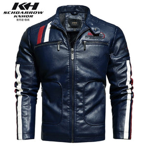 2020 New Winter Men's Leather Trench Coat Jacket Lining plus Cotton Warm Stitching Slim Leather Men Wind-Resistant Pu Jacket