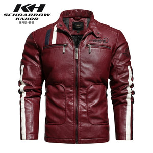 2020 New Winter Men's Leather Trench Coat Jacket Lining plus Cotton Warm Stitching Slim Leather Men Wind-Resistant Pu Jacket