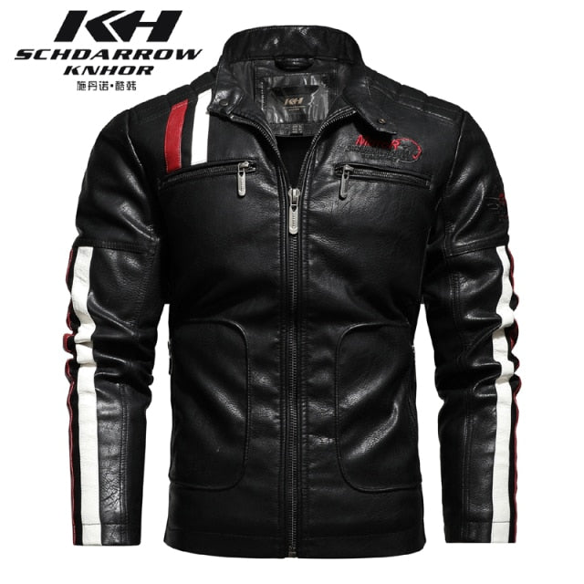 2020 New Winter Men's Leather Trench Coat Jacket Lining plus Cotton Warm Stitching Slim Leather Men Wind-Resistant Pu Jacket