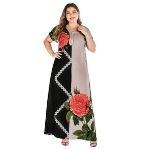 2020 Plus Size Tribal Botanical Print Boho Dress Women Summer Tunic Short Sleeve Straight Shift Geometric Maxi Dresses VKDR1820