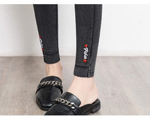 Load image into Gallery viewer, 2020 Sexy Embroidery Solid Pencil Pants Women's Full Length Leggings High Waist Stretch Trousers Female Casual Wear Washed Black
