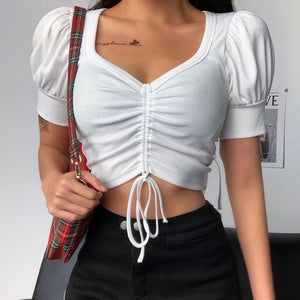 2020 Spring Women Sexy Knitted Cotton Short Sleeve Tshirt Summer Pullover Crop Top Tees Solid White Top Tees T-shirts Women