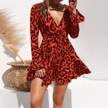 Load image into Gallery viewer, 2020 Summer Chiffon Dress Women Leopard Print Boho Beach Dresses Casual Ruffle Long Sleeve A-line Mini Party Dress Vestidos