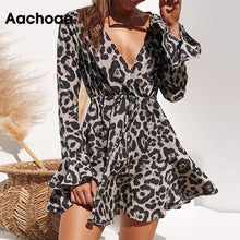 Load image into Gallery viewer, 2020 Summer Chiffon Dress Women Leopard Print Boho Beach Dresses Casual Ruffle Long Sleeve A-line Mini Party Dress Vestidos