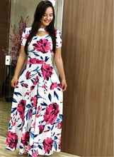 Load image into Gallery viewer, 2020 Summer Long Dress Floral Flower Print Boho Beach Short Sleeve Tunic Elegant Party Dress Vestidos De Festa Sundress 4XL 5XL