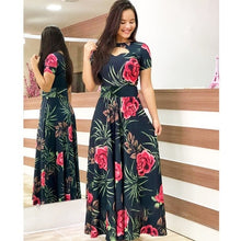 Load image into Gallery viewer, 2020 Summer Long Dress Floral Flower Print Boho Beach Short Sleeve Tunic Elegant Party Dress Vestidos De Festa Sundress 4XL 5XL