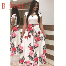 Load image into Gallery viewer, 2020 Summer Long Dress Floral Flower Print Boho Beach Short Sleeve Tunic Elegant Party Dress Vestidos De Festa Sundress 4XL 5XL