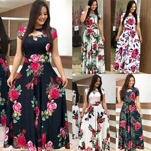 Load image into Gallery viewer, 2020 Summer Long Dress Floral Flower Print Boho Beach Short Sleeve Tunic Elegant Party Dress Vestidos De Festa Sundress 4XL 5XL