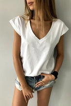 Load image into Gallery viewer, 2020 Summer Short Solid Cotton T Shirt Casual Deep V Neck Short Sleeve Sexy T-shirt Basic Black White Tshirt Tees Tops For Women