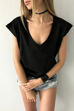 Load image into Gallery viewer, 2020 Summer Short Solid Cotton T Shirt Casual Deep V Neck Short Sleeve Sexy T-shirt Basic Black White Tshirt Tees Tops For Women