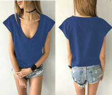 Load image into Gallery viewer, 2020 Summer Short Solid Cotton T Shirt Casual Deep V Neck Short Sleeve Sexy T-shirt Basic Black White Tshirt Tees Tops For Women