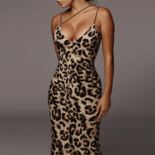 Load image into Gallery viewer, 2020 Summer Women Black Dresses Leopard Snake Printed Spaghetti Strap Sexy Bodycon Midi Long Party Club Dress For Women Female
