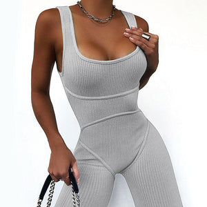 2020 Summer Women Sexy Jumpsuit Streetwear Skinny Bodycon Sleeveless Sport Solid Knitted Jumsuits Romper Playsuit For Women