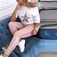Load image into Gallery viewer, 2020 Women Two Piece Matching Sets Star Print Top &amp; Drawstring Design Pant Sets Chic Casual Sweatsuit Women's Sets