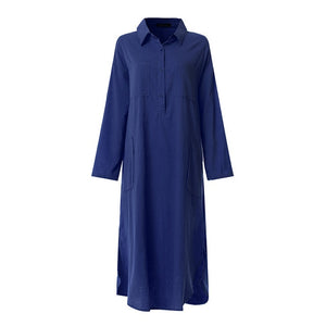 2020 ZANZEA Elegant Midi Shirt Dress Womens Summer Sundress Vintage Button Thin Vestidos Female Long Sleeve Split Lapel Robe