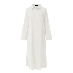 2020 ZANZEA Elegant Midi Shirt Dress Womens Summer Sundress Vintage Button Thin Vestidos Female Long Sleeve Split Lapel Robe