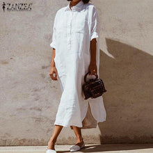 Load image into Gallery viewer, 2020 ZANZEA Elegant Midi Shirt Dress Womens Summer Sundress Vintage Button Thin Vestidos Female Long Sleeve Split Lapel Robe