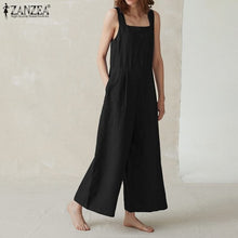Load image into Gallery viewer, 2020 ZANZEA Plus Size Linen Overalls Women's Summer Jumpsuits Casual Suspender Wide Leg Pants Rompers Female Button Playsuits